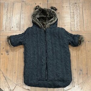 Restoration hardware charcoal knit faux fur bunting bag snowsuit 0-3 months